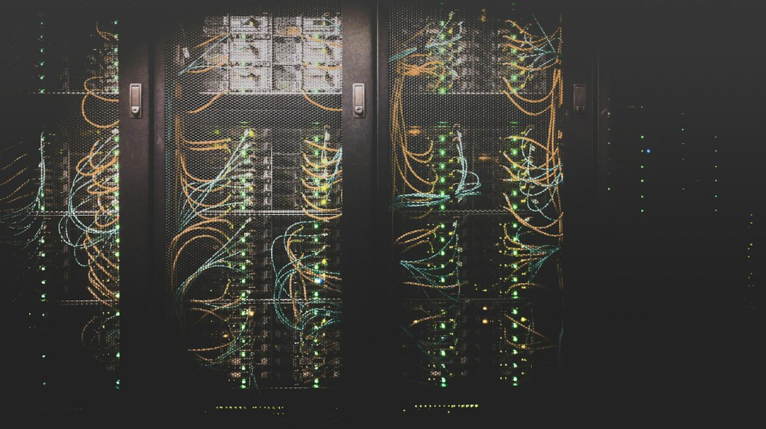 Rows of network equipment and servers inside a data center