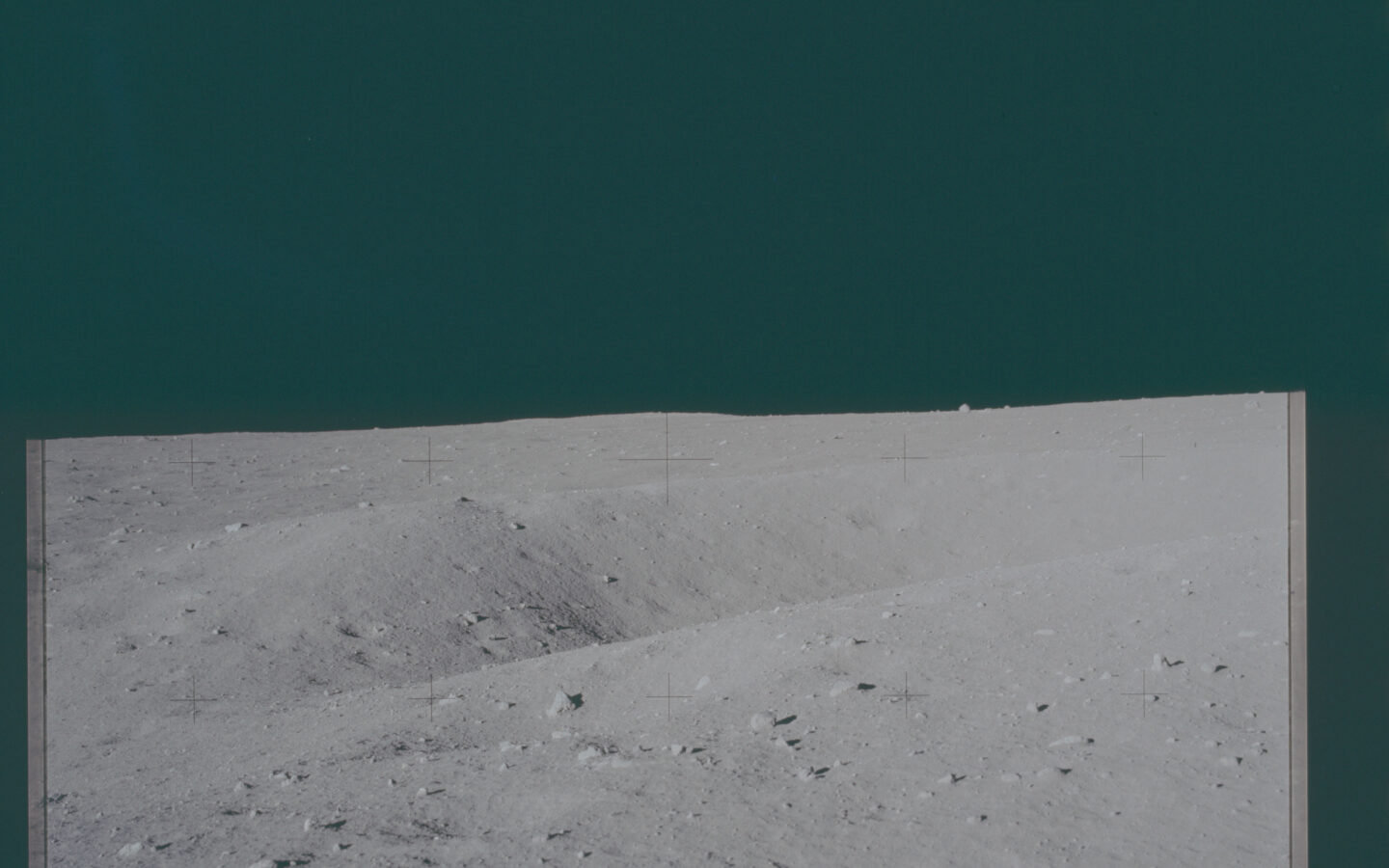 Lunar surface and crater seen during the Apollo 11 mission