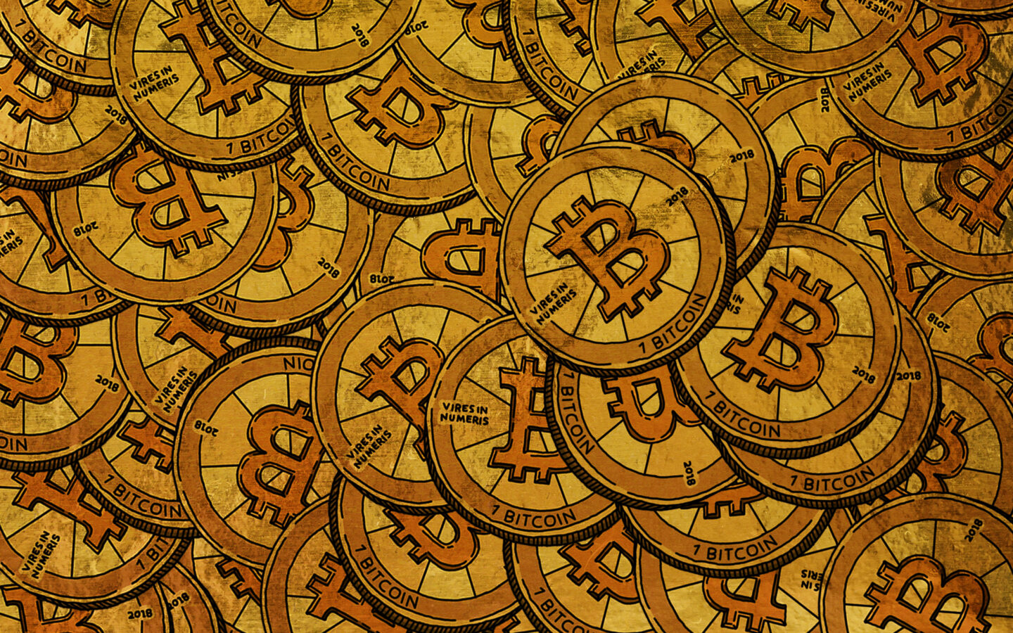 Physical Bitcoin tokens representing the cryptocurrency market
