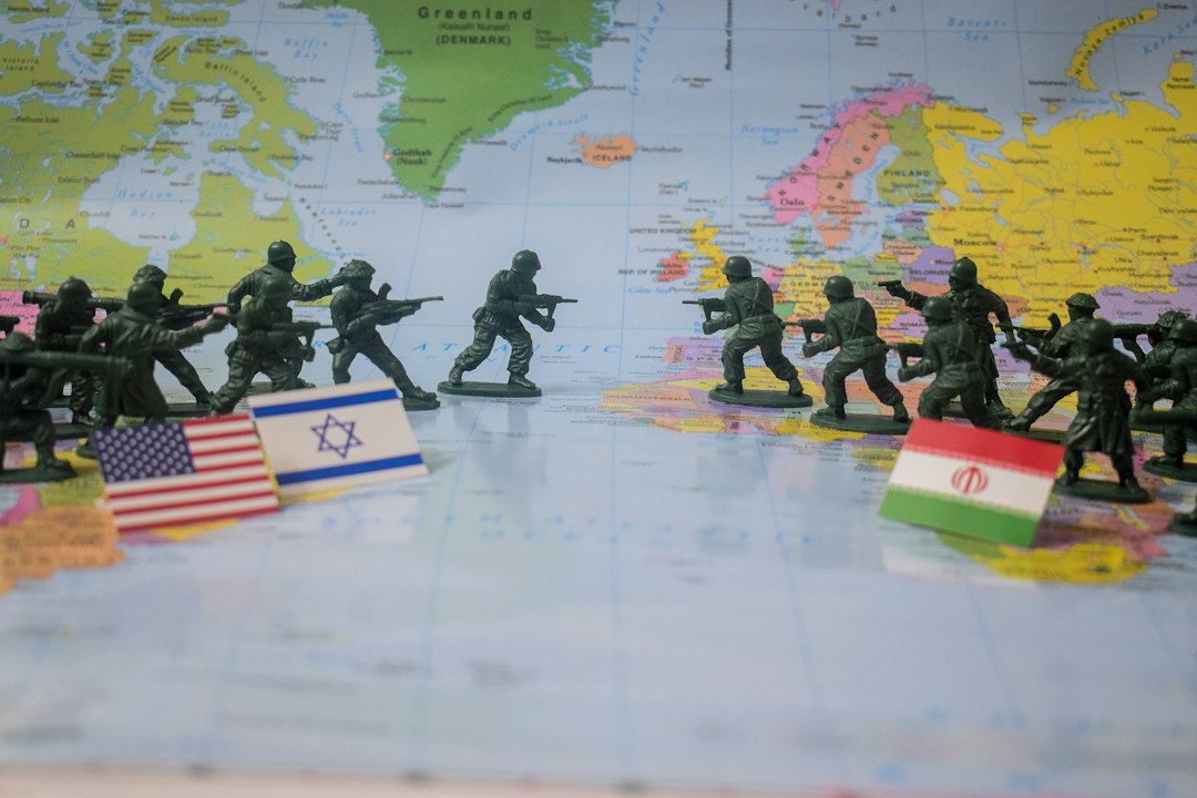 Illustrative world conflict scene on a map