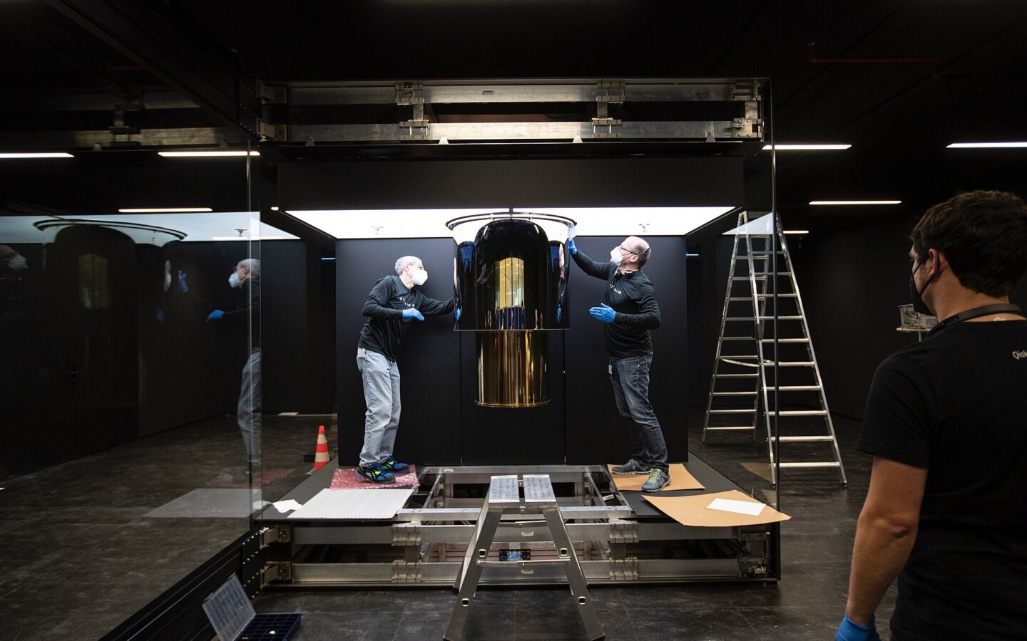 Engineers working on an IBM Quantum System One installation in Germany