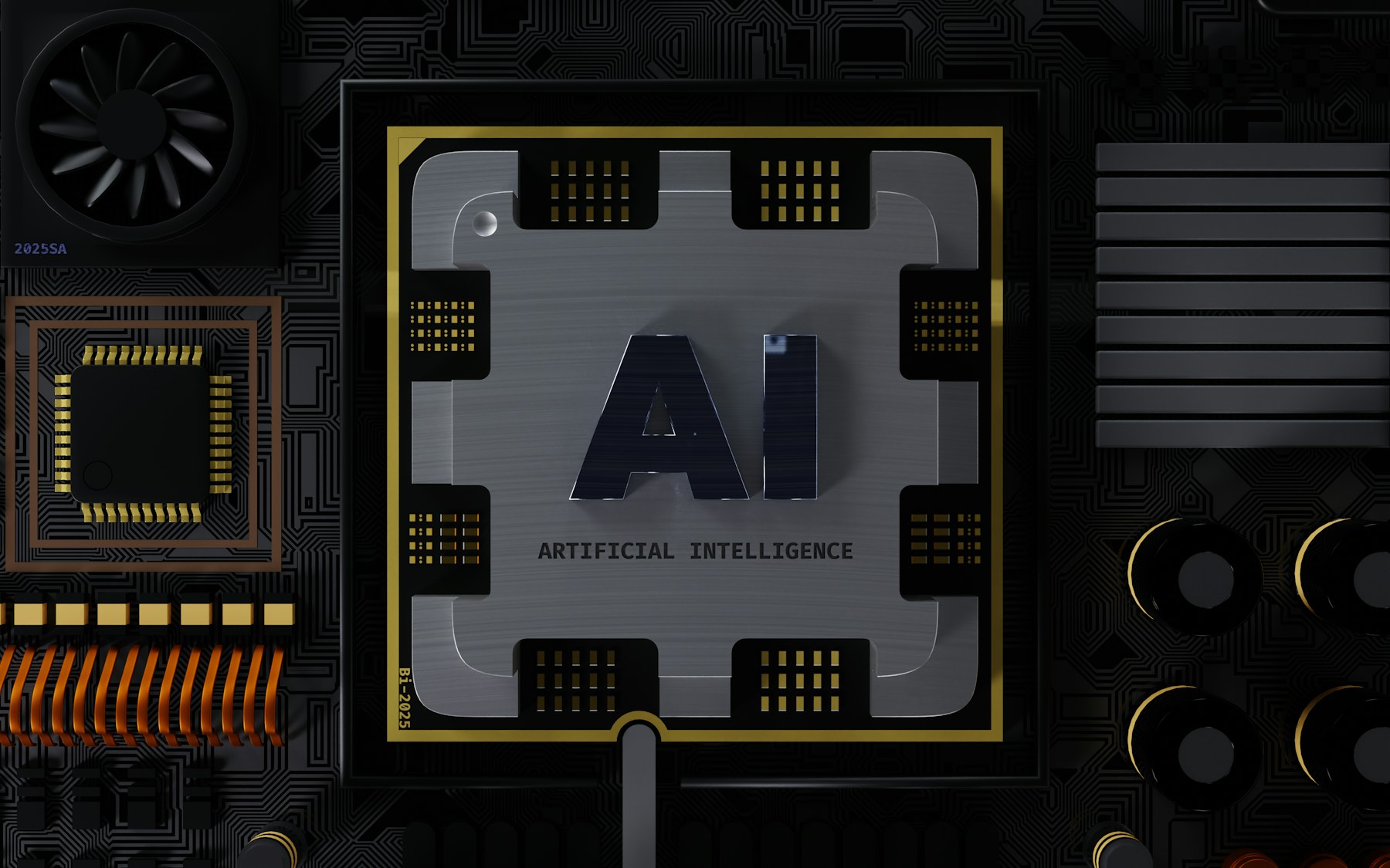 Artificial intelligence chip representing AI policy and competition