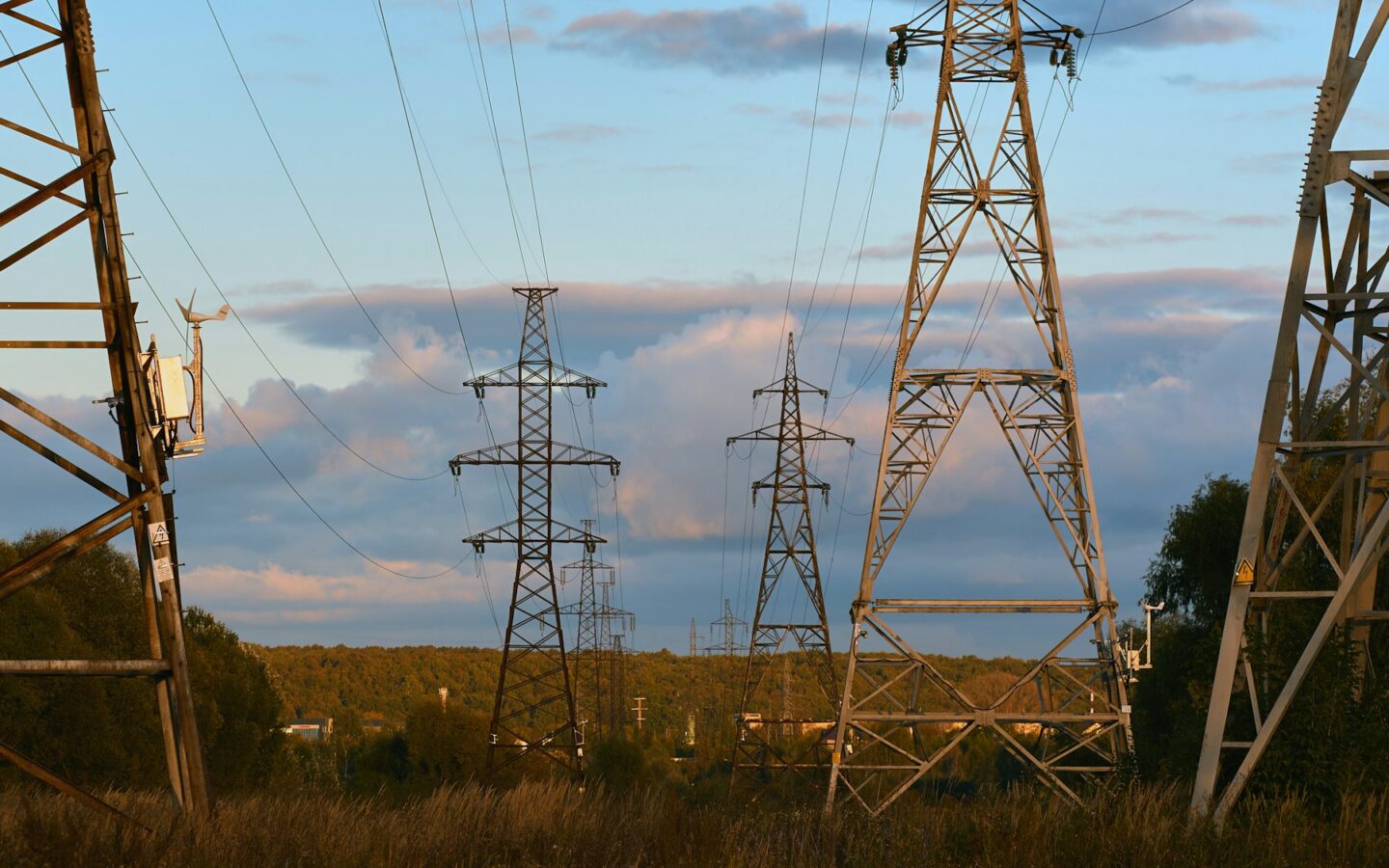 Illustrative electricity transmission towers and power lines