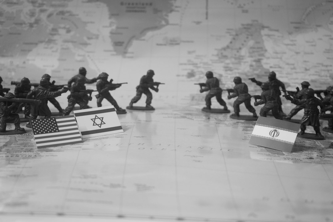 Illustrative international relations scene on a world map