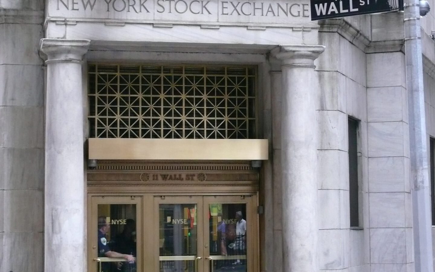 The New York Stock Exchange building on Wall Street in Lower Manhattan