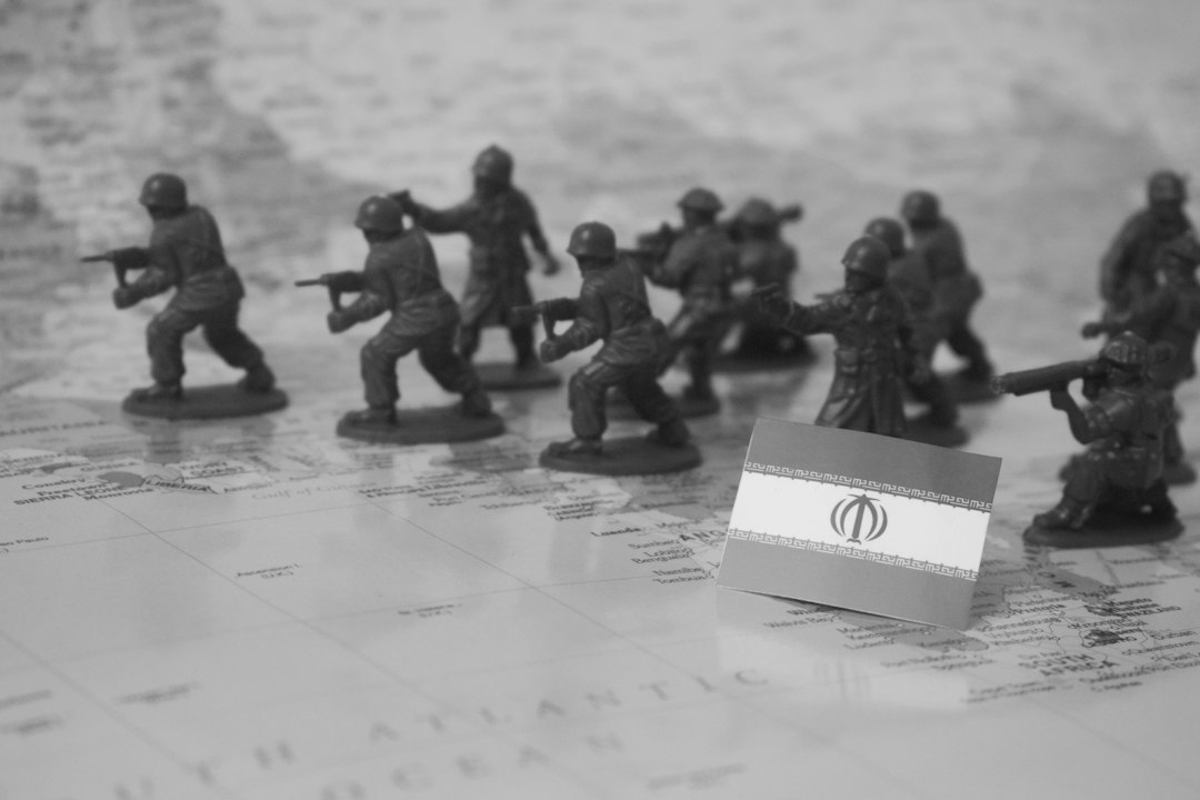 Illustrative geopolitical scene on a world map