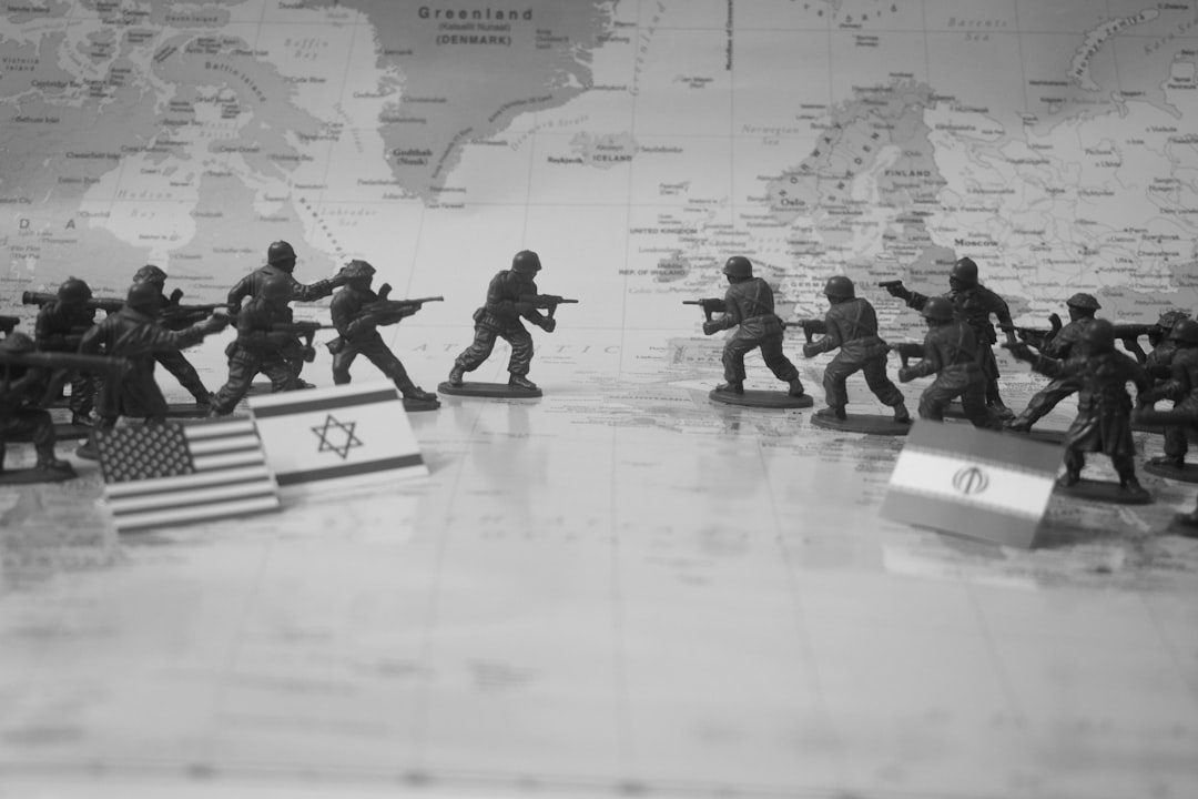 Illustrative peacekeeping and geopolitical scene on a map