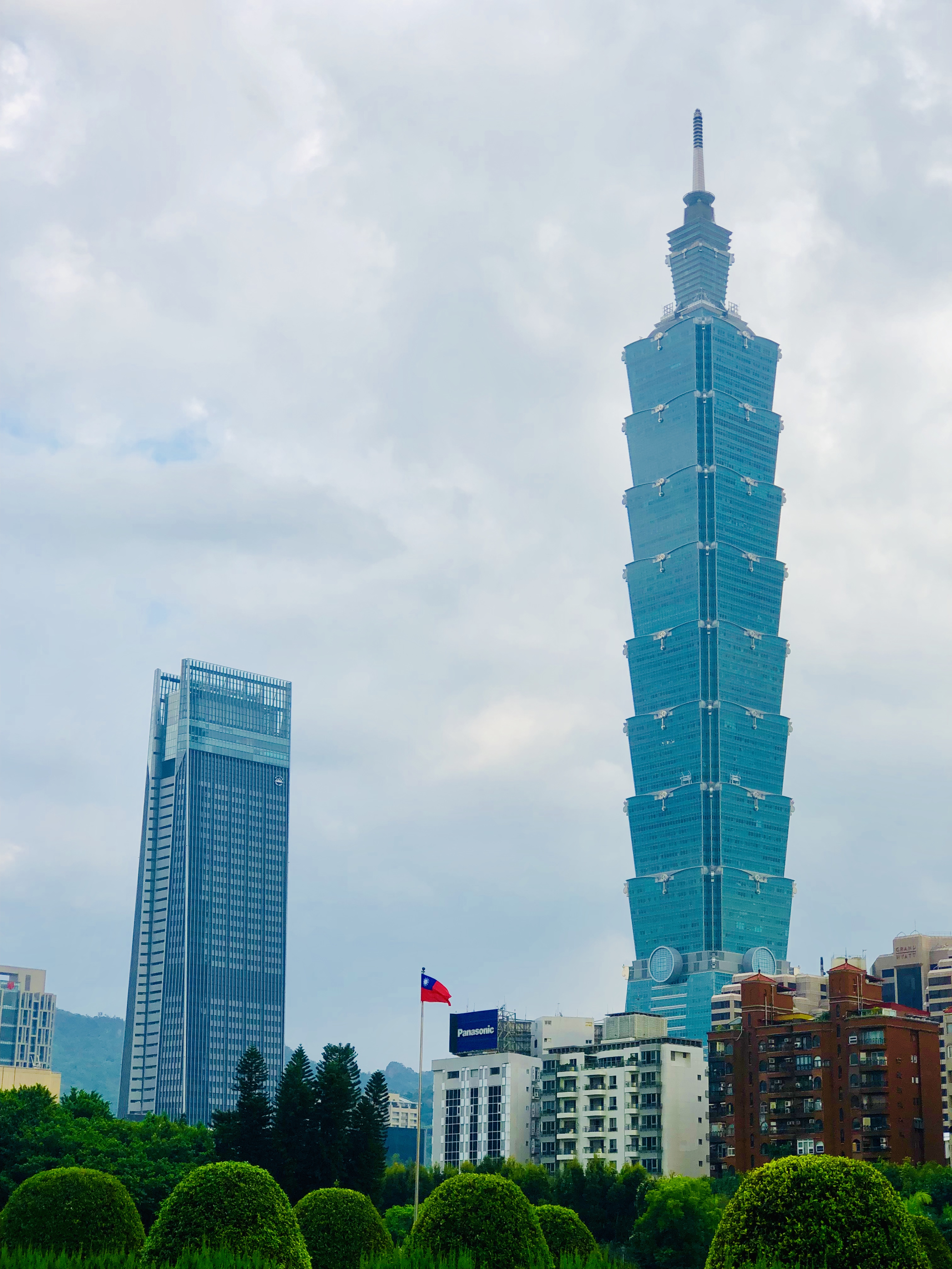 Taipei 101 skyscraper and Taiwan flag