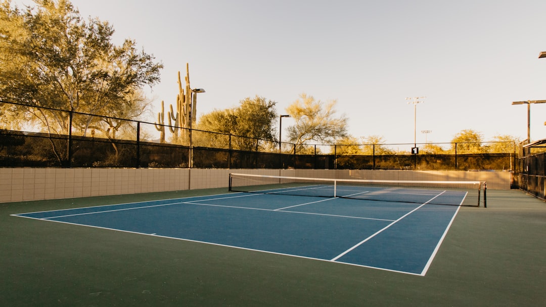 Tennis court at sunset