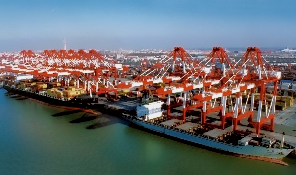 Cargo port facilities at Qingdao in Shandong Province, China